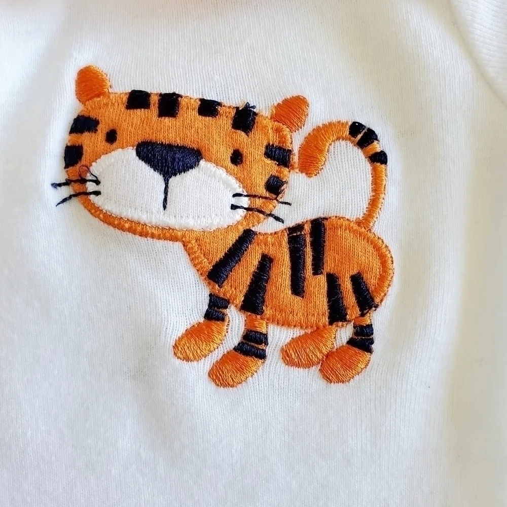 K1096 * Gerber Embroidered Tiger Onesie Bodysuit White Orange Size NB